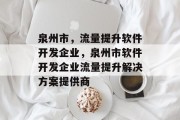 泉州市，流量提升软件开发企业，泉州市软件开发企业流量提升解决方案提供商