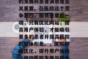 医院网站优化对于医院的发展和患者满意度至关重要。在医院这个竞争激烈、服务重要的一端，只有优化网站，提高用户体验，才能吸引更多的患者并提高医院的整体形象。，医院网站优化，提升用户体验，推动医院发展与提升形象