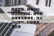 网络营销，利用SEO优化你的网站，提升网站搜索引擎排名，优化SEO技巧，打开新流量之路