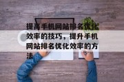 提高手机网站排名优化效率的技巧，提升手机网站排名优化效率的方法