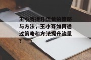 王小骞提升流量的策略与方法,王小骞如何通过策略和方法提升流量? 王小骞提升流量的策略与方法,王小骞如何通过策略和方法提升流量?