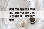 提升产品自然流量策略篇，提升产品销售，优化营销渠道，精准推广策略