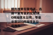 提升搜索引擎排名,选择一家专业的北京SEO网站优化公司,专业北京SEO网站优化公司推荐