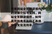 使用网站全页翻译插件的详细介绍与实践,网站全页翻译插件,如何高效利用平台的工具提升中文交流效率 使用网站全页翻译插件的详细介绍与实践,网站全页翻译插件,如何高效利用平台的工具提升中文交流效率