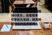 如何高效提升百度网站SEO优化,百度搜索引擎优化实战,提高网站排名的实用策略