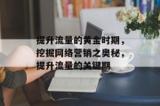 提升流量的黄金时期,挖掘网络营销之奥秘,提升流量的关键期 提升流量的黄金时期,挖掘网络营销之奥秘,提升流量的关键期