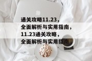 通关攻略11.23,全面解析与实用指南,11.23通关攻略,全面解析与实用指南 通关攻略11.23,全面解析与实用指南,11.23通关攻略,全面解析与实用指南