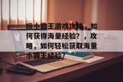 玩小霸王游戏攻略，如何获得海量经验？，攻略，如何轻松获取海量小霸王经验？