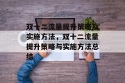 双十二流量提升策略及实施方法，双十二流量提升策略与实施方法总结