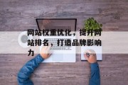 网站权重优化，提升网站排名，打造品牌影响力