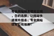 专业网站排名优化公司,您的选择,让网站快速提升排名,专业网站优化公司推荐! 专业网站排名优化公司,您的选择,让网站快速提升排名,专业网站优化公司推荐!