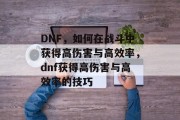 DNF，如何在战斗中获得高伤害与高效率，dnf获得高伤害与高效率的技巧