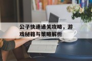 公子快速通关攻略，游戏秘籍与策略解析