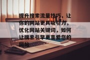 提升搜索流量技巧,让你的网站更具吸引力,优化网站关键词,如何让搜索引擎更喜爱您的网站