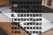 优化网站关键词排名是一项重要的任务，可以帮助您提高搜索引擎排名，增加流量，并为您的业务带来更多的曝光度。这篇文章将帮助您了解如何优化网站关键词排名，以及如何通过实施以下步骤来实现这个目标。，优化网站关键词排名，制定策略、执行计划和监测结果