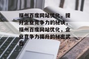 福州百度网站优化，提升企业竞争力的秘诀，福州百度网站优化，企业竞争力提升的秘密武器