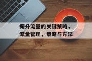 提升流量的关键策略，流量管理，策略与方法