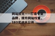 网站优化——打造专业品牌，提升网站权重，SEO实战大公开