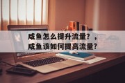 咸鱼怎么提升流量?,咸鱼该如何提高流量? 咸鱼怎么提升流量?,咸鱼该如何提高流量?
