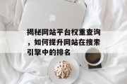 揭秘网站平台权重查询,如何提升网站在搜索引擎中的排名 揭秘网站平台权重查询,如何提升网站在搜索引擎中的排名