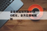企业网站如何做好SEO优化,全方位策略解析 企业网站如何做好SEO优化,全方位策略解析
