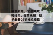探索未知，G5游戏攻略指南，探索未知，新手必看G5游戏攻略指南