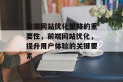 前端网站优化策略的重要性，前端网站优化，提升用户体验的关键要素