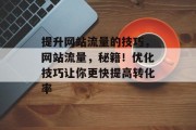 提升网站流量的技巧,网站流量,秘籍!优化技巧让你更快提高转化率 提升网站流量的技巧,网站流量,秘籍!优化技巧让你更快提高转化率