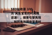 SEO站收录 100万 失去宝贵的时间和资源!,搜索引擎失效,如何有效回收宝贵时间与资源? SEO站收录 100万 失去宝贵的时间和资源!,搜索引擎失效,如何有效回收宝贵时间与资源?
