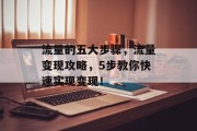 流量的五大步骤,流量变现攻略,5步教你快速实现变现! 流量的五大步骤,流量变现攻略,5步教你快速实现变现!