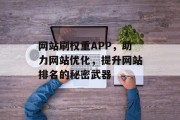 网站刷权重APP，助力网站优化，提升网站排名的秘密武器