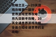 攻略之王——29天游戏攻略第一部分，全通世界游戏世界攻略，一月九日新手攻略，29天全通世界游戏攻略，全面介绍全通世界的全攻略!