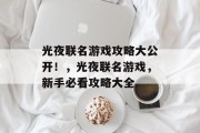 光夜联名游戏攻略大公开！，光夜联名游戏，新手必看攻略大全