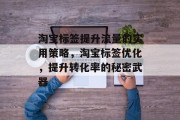 淘宝标签提升流量的实用策略，淘宝标签优化，提升转化率的秘密武器