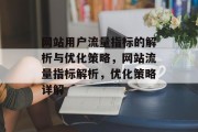网站用户流量指标的解析与优化策略，网站流量指标解析，优化策略详解