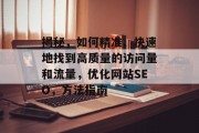 揭秘,如何精准、快速地找到高质量的访问量和流量,优化网站SEO,方法指南