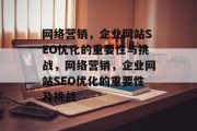 网络营销,企业网站SEO优化的重要性与挑战,网络营销,企业网站SEO优化的重要性及挑战