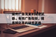 提升广告流量的秘密武器，有效广告投放，提高转化率的秘密武器