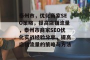 泰州市，优化商家SEO策略，提高店铺流量，泰州市商家SEO优化实战经验分享，提高店铺流量的策略与方法