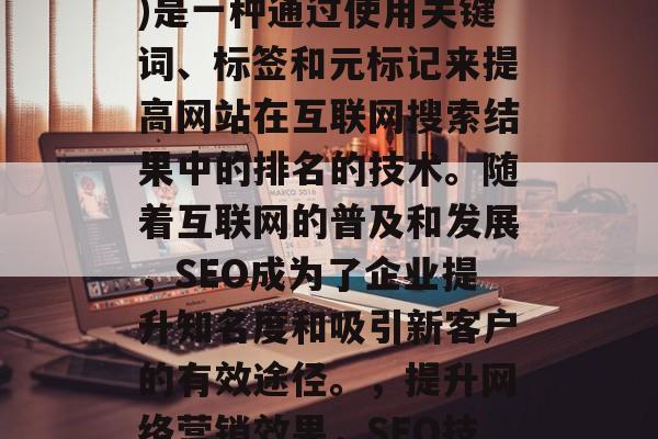 SEO(搜索引擎优化)是一种通过使用关键词、标签和元标记来提高网站在互联网搜索结果中的排名的技术。随着互联网的普及和发展，SEO成为了企业提升知名度和吸引新客户的有效途径。，提升网络营销效果，SEO技巧与策略