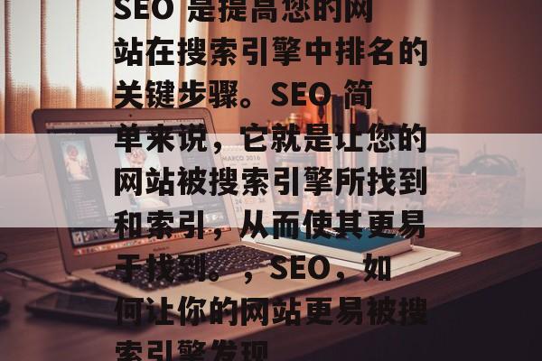 SEO 是提高您的网站在搜索引擎中排名的关键步骤。SEO 简单来说，它就是让您的网站被搜索引擎所找到和索引，从而使其更易于找到。，SEO，如何让你的网站更易被搜索引擎发现